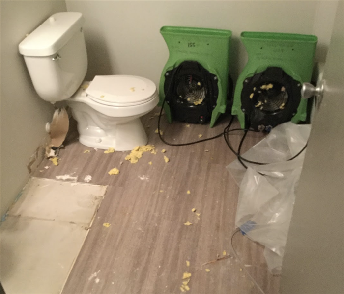 a bathroom with green drying equipment next to the toilet